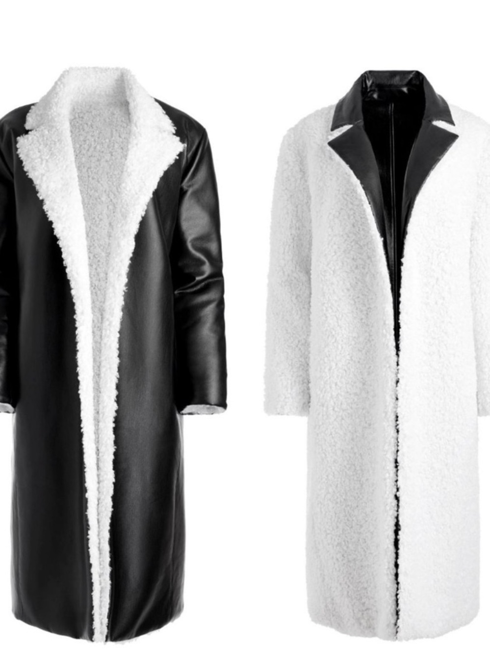 Alice and Olivia Reversible Black and White Faux Shearling Long Coat